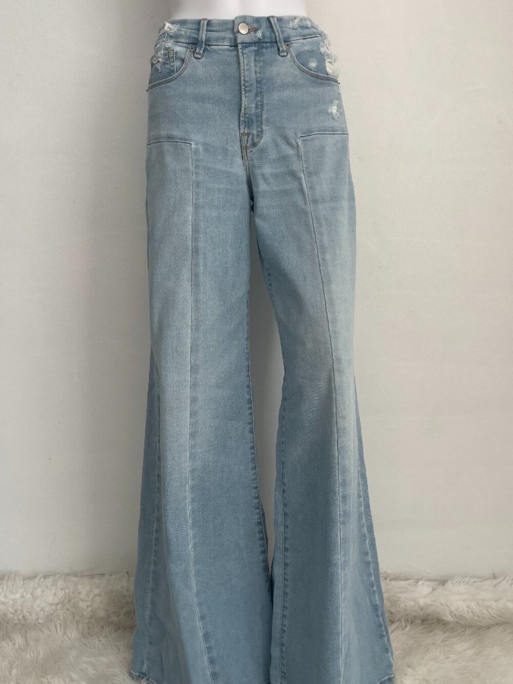 Good American Light Wash Good Waist Palazzo Jean Distressed